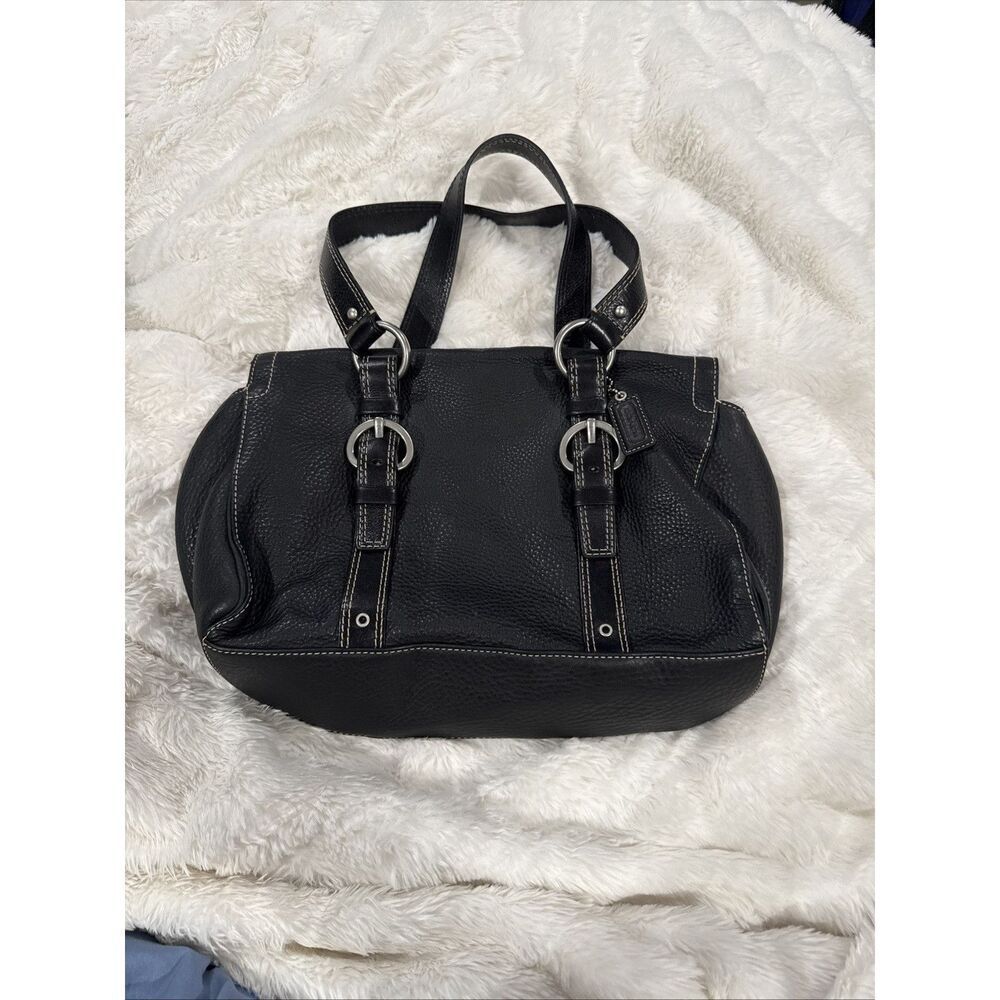 Coach Shoulder Bag Womens Medium Black Leather Ring Buckle H0782-F10887 Strap